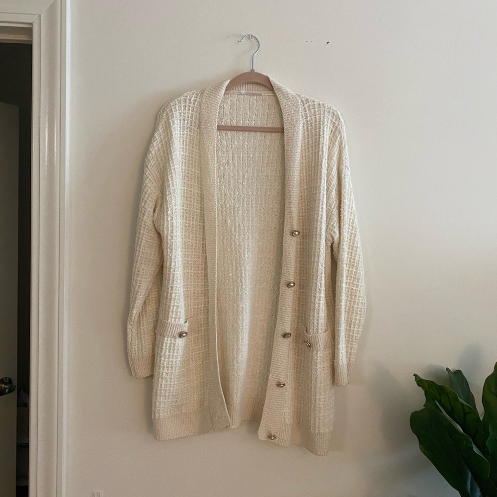MANGO Oversized Boucle Cream Cardigan